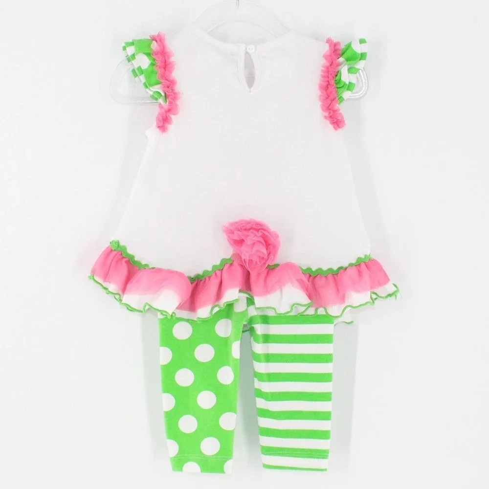 Rare Editions Bunny Easter‎ Outfit Set 3-6M White Green Pink 2pc Leggings Tunic